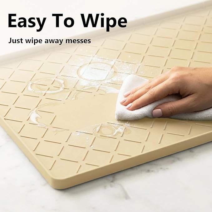 Mateeylife Under Sink Mats for Kitchen Waterproof 28"X19", Undersink Protectors,Silicone Mat Cabinet Liner, Under Sink Organizer for Bathroom and Kitchen,Boot Tray Pet Food Mat, Khaki