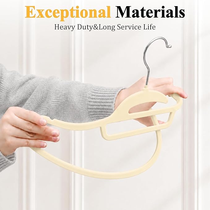 Velvet Hangers 50 Pack, S-Shaped and Stackable Non Slip with 360°Swivel Hook, Ultra Thin and Space Saving Flocked, for Suits, Shirts, Coats, 15Lbs Capacity Heavy Duty, Ivory