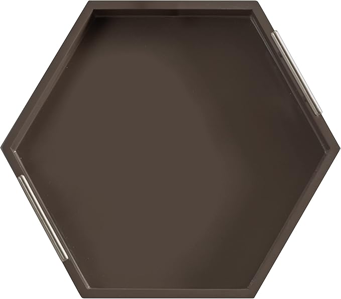 Kate and Laurel Lipton Modern Hexagon Tray; 18 x 15.5; Brown and Silver; Decorative Geometric Serving Tray for Storage and Display
