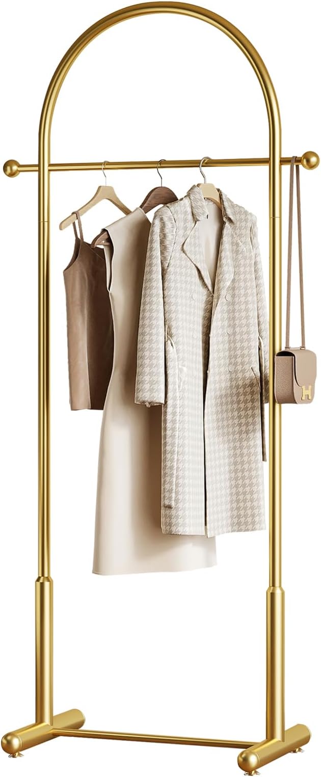 Modern Gold Arch Clothing Rack – Freestanding Garment Rack for Hanging Clothes,Heavy Duty Coat Rack,Metal Small Clothes Rack for Bedroom,Closet or Boutique Display