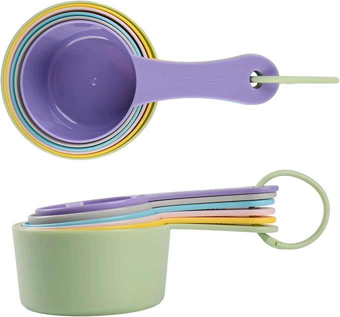 Measuring Cups Set 6, Colorful Plastic Measuring Cup Set, Big Size Metric & US Measure Cups, Cute Dry Measurement Cups for Kitchen & Baking, Cooking Measure Cup with 3/4 & 2 Cup