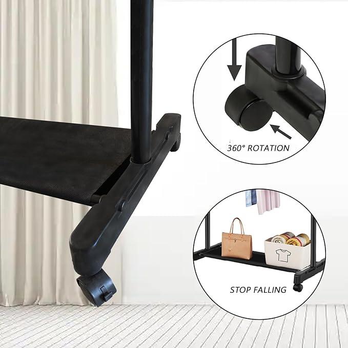 Clothes Rack on Wheels with Extra Top Storage Shelf, Expandable Rolling Garment Rack for Hanging Clothes, Heavy-duty Metal Stainless Steel Adjustable Organizer for Bedroom, Living Room
