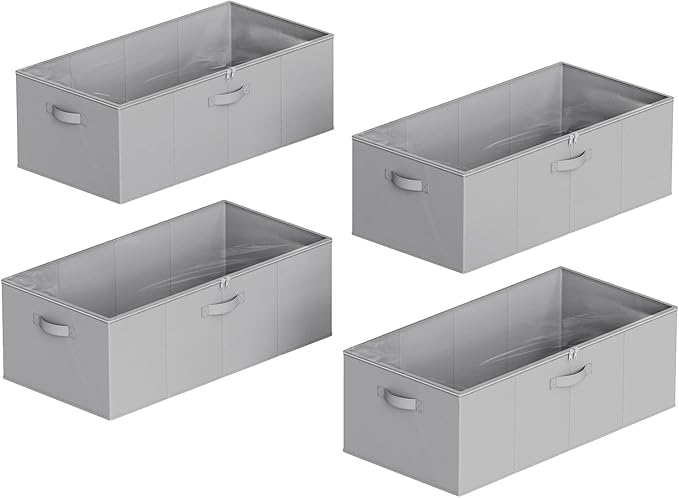 SpaceAid 4 Pack 10" High Under Bed Storage Containers, Large Underbed Storage Organizer Bins with Lids for Bedroom, Dorm, Clothes, Closet Organization, Bed Sheets and Blankets (Gray)