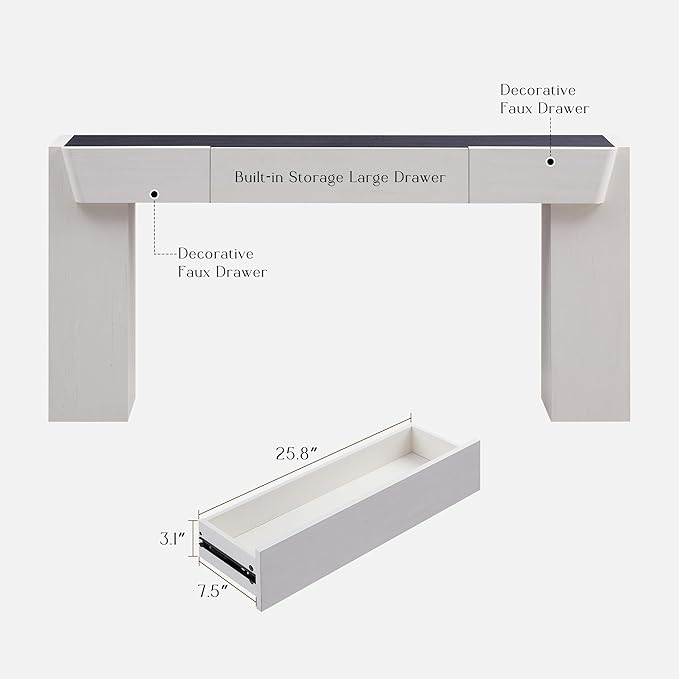 JXQTLINGMU 63" Long Wood Console Table with Storage Drawer, Modern Entryway Table, Sofa Table Behind Couch, Farmhouse Console Tables for Entryway Hallway Living Room, White