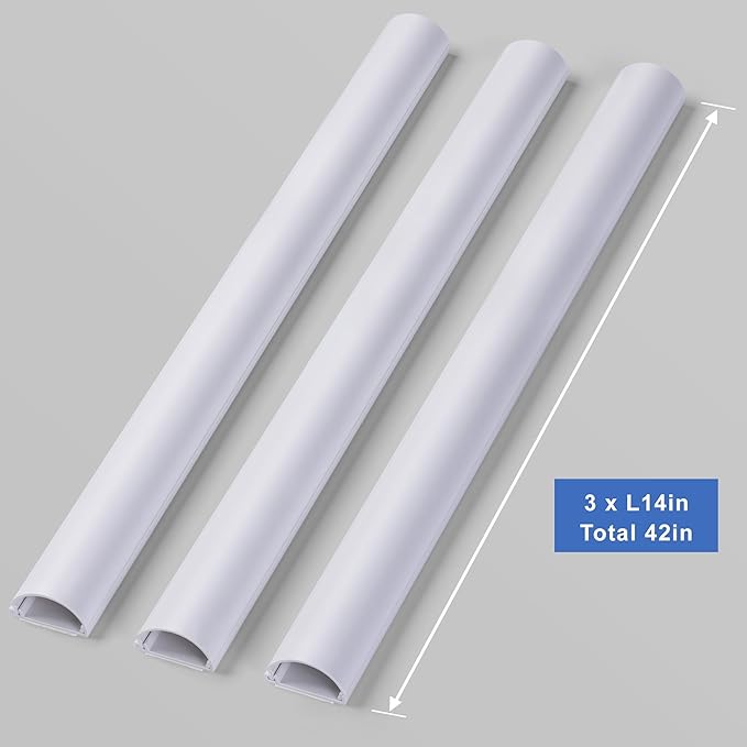 Cord Hider 42.5in(3X L14.2in), Cable Hider for 2-4 Cords, Cord Covers for Wires on Wall, Wire Covers for Cords Wall Mount TV, Cable Raceway White, W1.4in x H0.7in