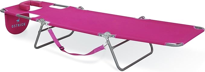 Ostrich the Original Chaise 72 x 22 Inch Lounge Portable Reclining Lounger, Outdoor Patio, Beach, Lawn, Camping, or Pool Tanning Chair, Pink