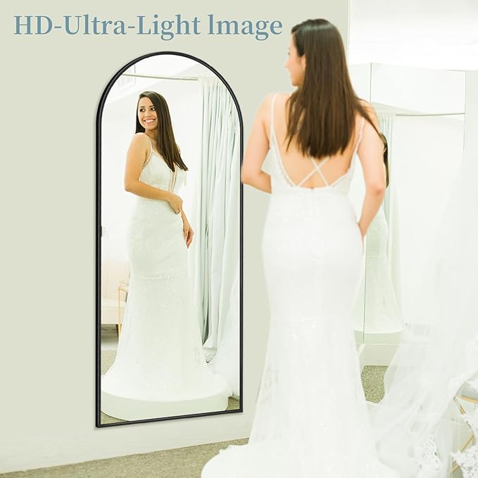 Full Length Mirror with Stand, 56"x14" Arched Full Body Mirror, Large Stand Up Aluminum Frame Floor Freestanding Hanging Leaning Mounted for Bedroom Living Room Entryway Black