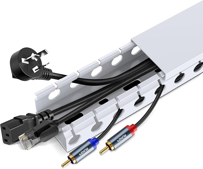 ENONCI Updated White Cable Raceway Kit, 155(10x15.5) inch Open Slot Wire Covers for Cords, Cable Management System to Hide Under Desk/TV/Computer/Net/Power Cords(Pack 10)