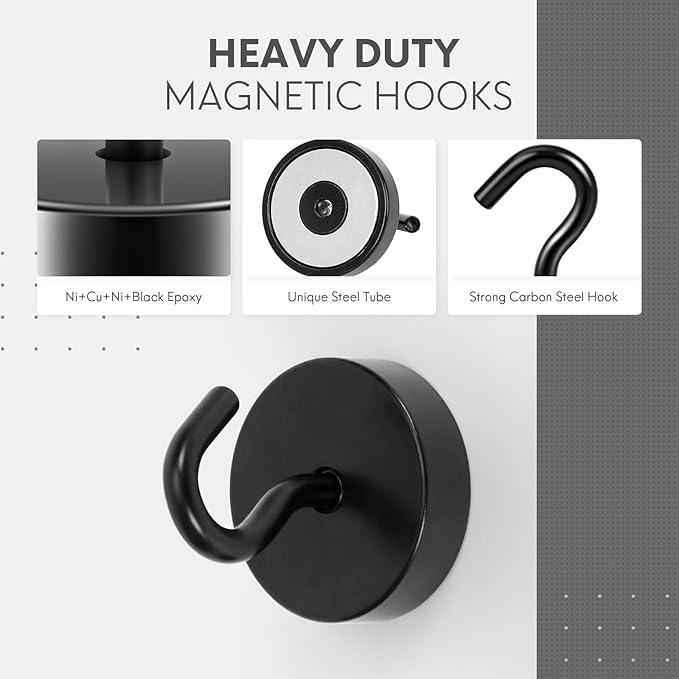 Neosmuk Magnetic Hooks, Cruise Ship Essentials, 80lb+ Heavy Duty Magnetic Hooks for Cruise Cabins, Refrigerator, Grill, Hanging, and Travel | Extra Strong Must-Haves Magnet Hook,Black
