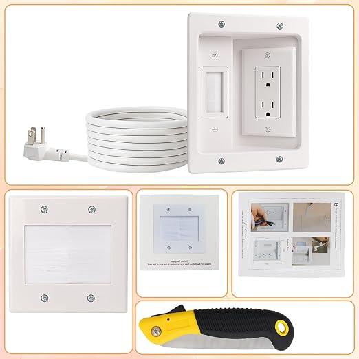 in-Wall TV Cable Management Kit with Recessed Dual AC Outlet, 9FT Extension Cord & Brush Wall Plate, TV Wire Hider for Wall Mounted TV, Power & Low Voltage Cable Concealer (2AC)