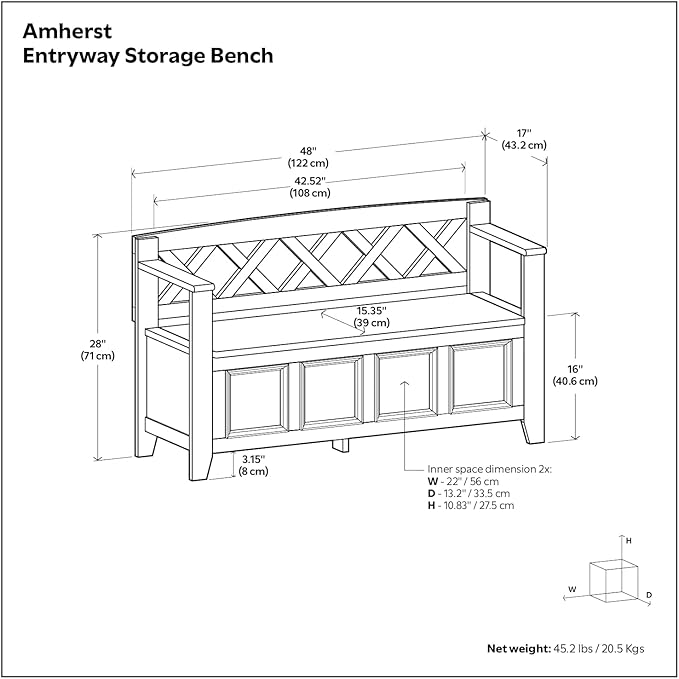 SIMPLIHOME Amherst Entryway Storage Bench - 48 inch Wide Solid Wood Hallway Seat in Black, Transitional Bench for Entryway or Living Room with Lift-Up Lid and Spacious Storage