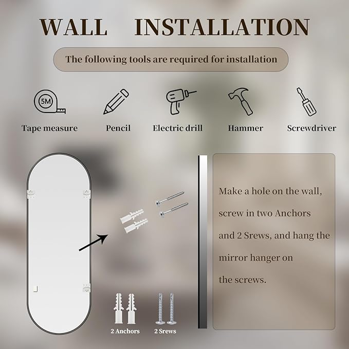 Oval Full Length Mirror, 71"×24" Wall-Mounted Floor Mirror with Metal Frame, Ultra-Clear Explosion-Proof Dressing Mirror, Simple and Classic Deco for Cloakroom/Bedroom/Living Room, Black