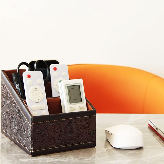 2 Pack PU Leather Remote Control Holder Storage Container for TV Remote Phone Caddy Eyeglasses(Brown)