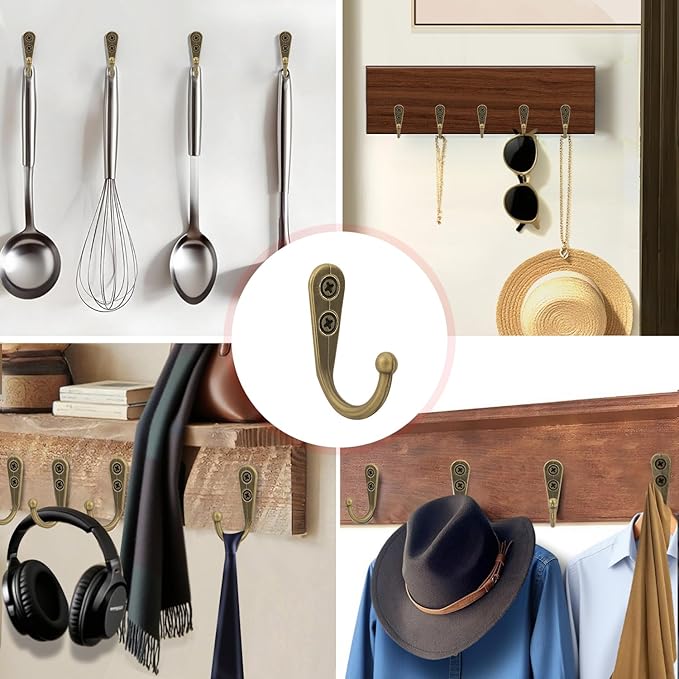 20 Pcs Key Hooks Coat Hooks for Hanging, Key Holder, Wall Mount Hook with Stainless Steel Metal Screws, Command Hooks Utility Hangers for Key, Hat, Cup, Coat, Picture (Bronze)