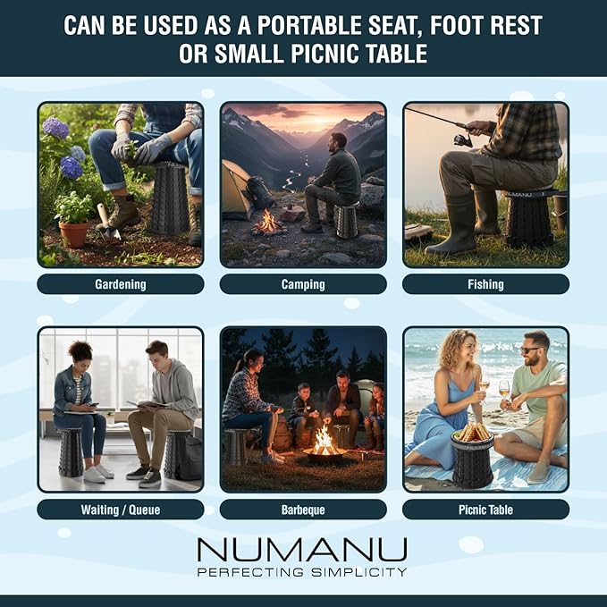 NUMANU 2026 Upgraded 3XL Oversized Collapsible Stool with Cushion & Bag, 1000lbs Max Weight, 23.2" Heavy Duty Portable Retractable Telescoping Folding Seat Chair or Travel Footrest