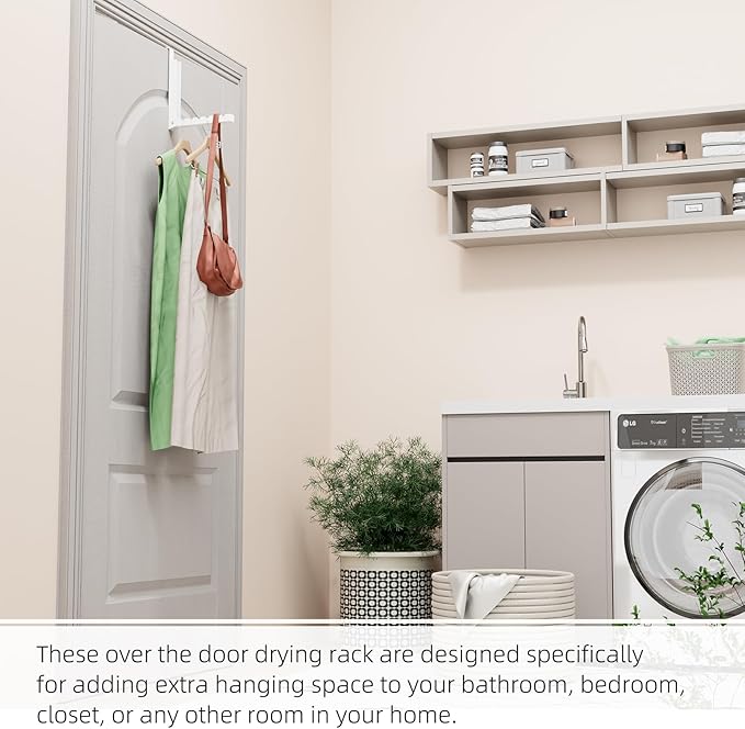 2 Pack Over The Door Hanger, Folding Over The Door Drying Rack, Over The Door Hooks, Door Hanger for Clothing, Over The Door Clothes Hanger,Portable Compact Clothes Drying Rack,White