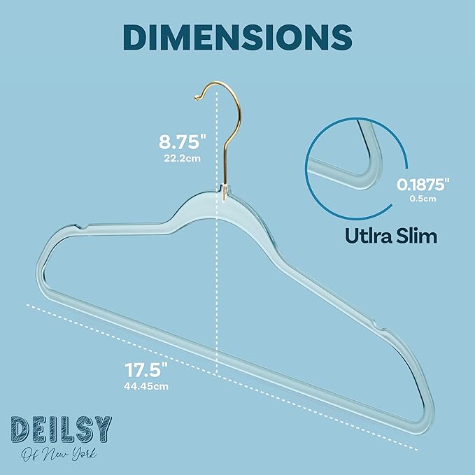 DEILSYโข Clear Hangers 50 Pack with Gold Hook - Non Velvet Slim Hangers - Durable Hanger Space Saver for Closet Organization, Shirts, Dresses, Jackets, Pants, Adult Clothes Storage Solution