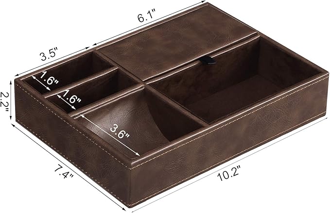 BEWISHOME Mens Valet Tray for men, Nightstand Organizer, Dresser Organizer, Catch All for Mens AccessoriesFaux Leather,Brown SSH06Z