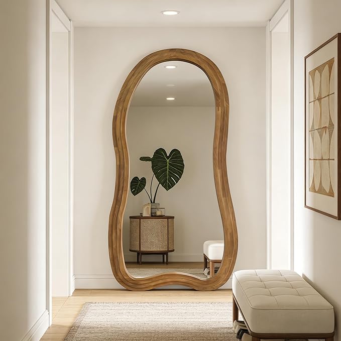 Irregular Full Length Mirror, 71"x33.5" Oversized Organic Floor Mirrors with Triple-Layer Solid Wood Frame, Asymmetrical Full Body Mirror for Living Room Entryway Hallway, Leaning/Hanging