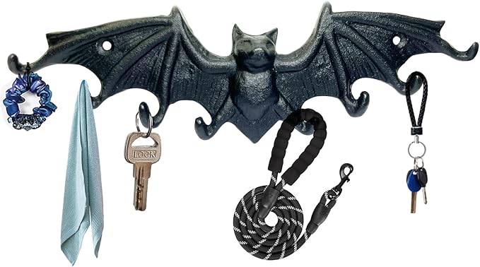 Bat Key Hooks Gothic Bat Key Rack Wall Mount Casting Iron Rustic Decorative Hooks for Keys Bag Purse Towel Umbrella Dog Leash Hooks