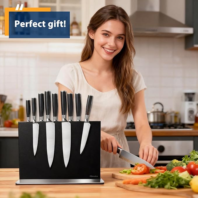 Magnetic Knife Block Stand Without Knives 16 Inch Black Stainless Steel Double Sided Home Kitchen Organizer Storage Knife Holder Board for Counter Top with Strong Magnets