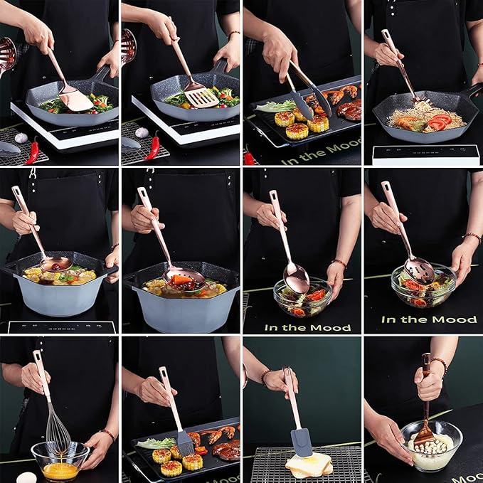 Copper Kitchen Utensils Set,13 Pieces Stainless Steel Cooking Utensils Set With Titanium Rose Gold Plating,Kitchen Tools Set With Utensil Holder For Non-Stick Cookware Dishwasher Safe (13 Packs)