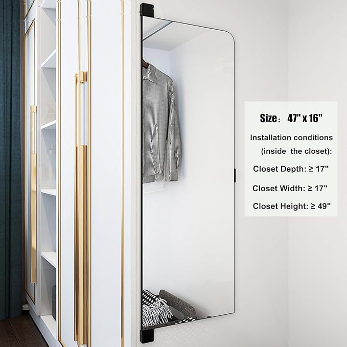 180° Swivel Full Length Mirror, 43" x 15.2" Wall Mounted Full Length, Hideaway Closet Mirror for Cloakroom, Bedroom, Door