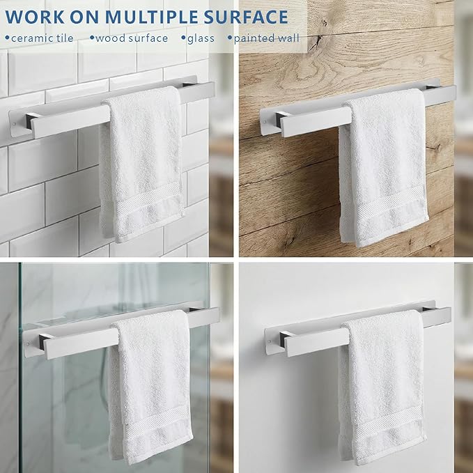 Bathroom Towel Bars,16-Inch Stainless Steel Towel Bar for Large Towel,Strong Self-Adhesive/Screws Wall Mounting,Rust-Proof,Towel Holder for Bathroom and Kitchen Storage (Brushed Nickel)