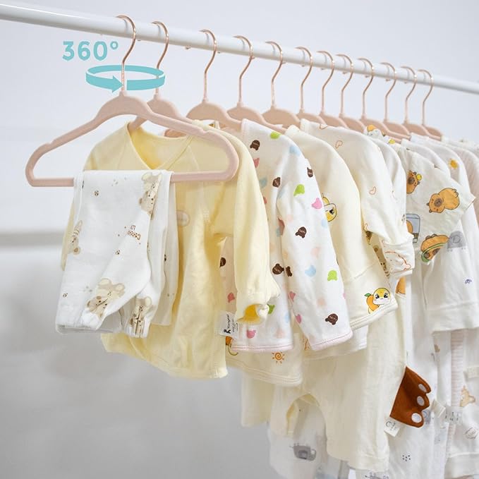 Tonswachic Baby Velvet Hangers 30 Pack - 11 Inch Non Slip Felt Kids Hanger for Newborn Clothes - Ultra Thin Space-Saving Infant Hangers for Toddler Kids' Closet with 10 Hanger Clips - Pink