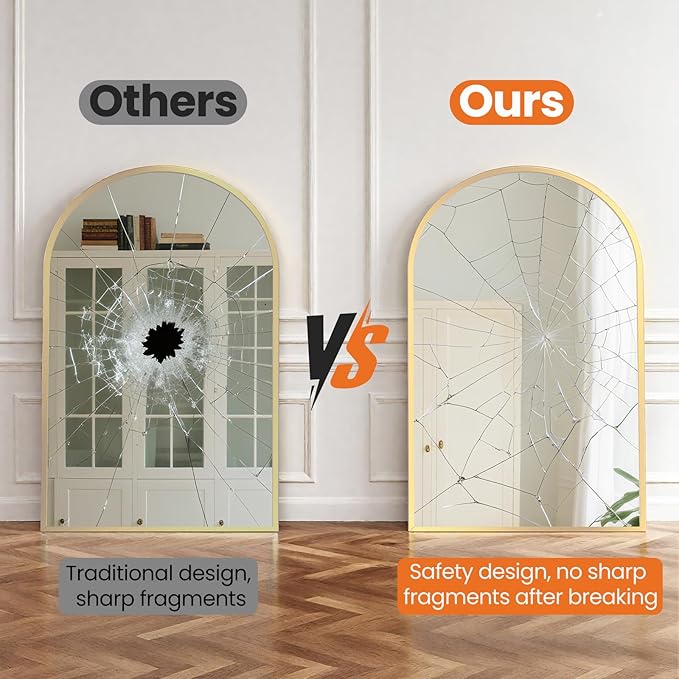 Sweetcrispy 20"x30" Arched Gold Bathroom Mirrors for Wall, Bathroom Mirrors for Over Sink, Metal Framed with HD Shatter-Proof Glass for Entryway, Living Room, Bedroom