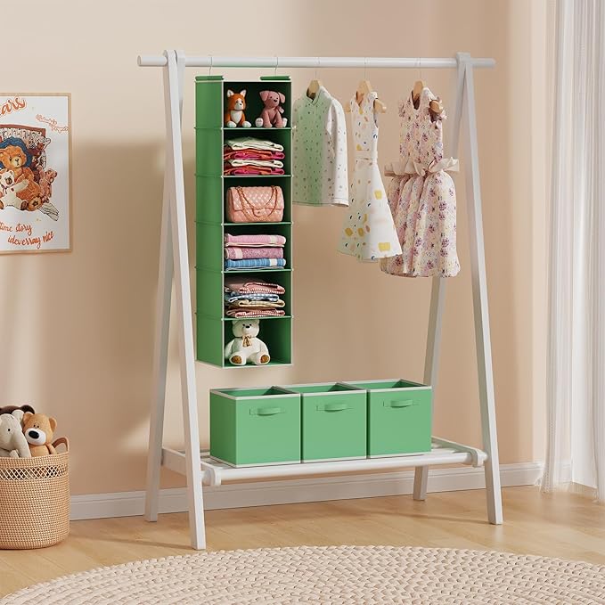 MAX Houser Fabric Cloth Storage Bins,Foldable Storage Cubes Organizer Baskets with Dual Handles for Home Bedroom Storage,Set of 6(Green)