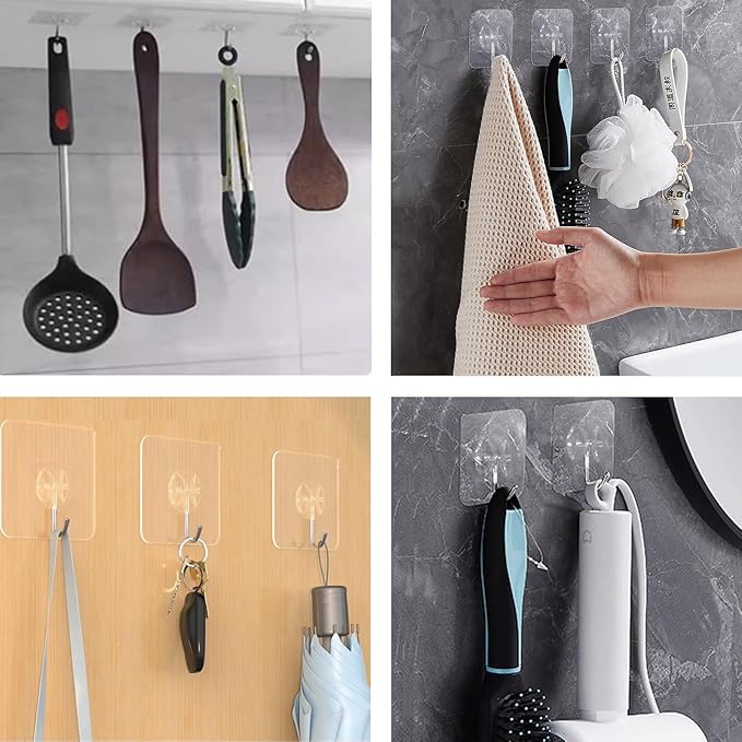 Latoxcaa Heavy Duty Adhesive Wall Hooks - Strong & Transparent, Hold up to 22lb, Waterproof & Reusable, Ideal for Kitchen, Bathroom, and Office (30 Pack)