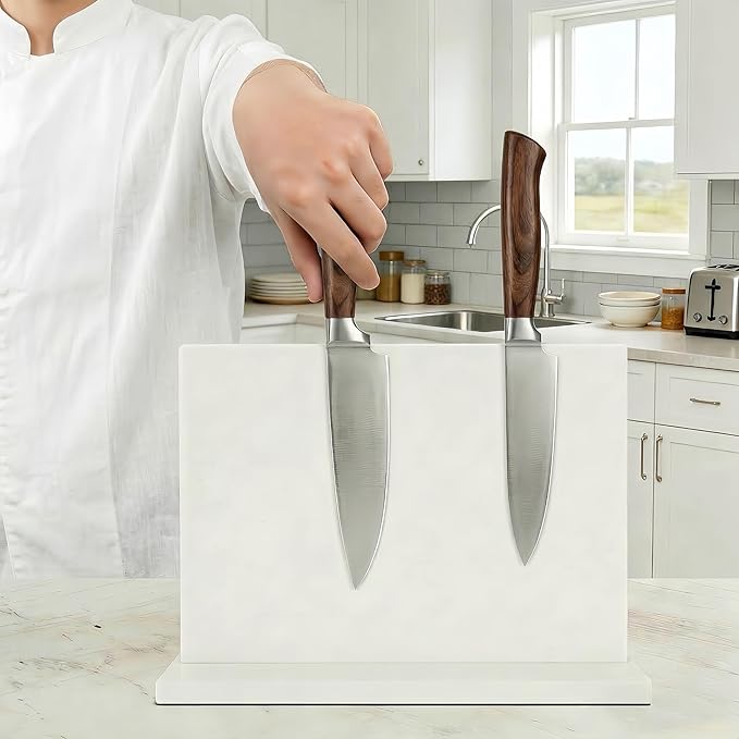 THMINS White Magnetic Knife Holder, Double-Sided Magnetic Knife Block Universal Multi-function Display Rack for Kitchen Counter
