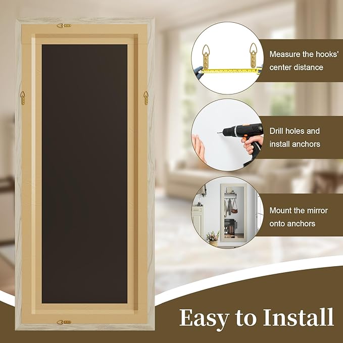 Syndra Modern Full Length Mirror Wood Frame, 65x24'' Large Floor Mirror with HD Tempered Glass & Wall Mount, Rectangular Standing Mirror for Bedroom, Living Room, Entryway, Farmhouse(Grey White Oak)
