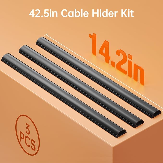 Delamu 42.5in Adhesive Cord Hider Wall, Mounted TV Cord Cover Kit, Multiple Cable Raceways for Wall Corner, Wire Cover Hiders for 1-2 Cables, 1.18" W X 0.43" H, Black