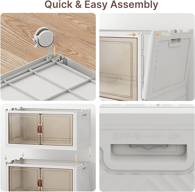 UAMFURI Stackable Storage Bins with Lids, 600QT Closet Organizers, Lockable Storage Cabinet,Foldable Storage Box with Doors and Wheels, Plastic Drawers for Home, Garage, Office (5, White, Large)
