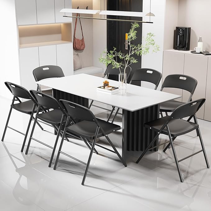 VINGLI Folding Chairs, Plastic Foldable Chair, Capacity up to 350 lbs, Portable Seating for Indoor Outdoor Events Parties Camping Work School Commercail (4, Black)