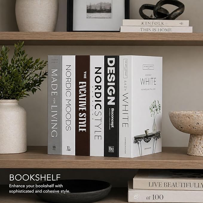 Decorative Faux Books Set of 6 – Modern Luxury Fake Books for Home Decor, Coffee Table & Bookshelf Styling, Aesthetic Stacked Book Decor for Living Room & Entryway