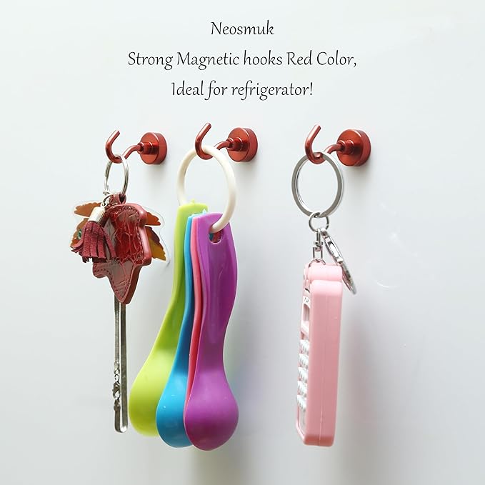 Neosmuk Magnetic Hooks, Heavy Duty 30lb+ Strong Magnet Hook for Cruise Cabins, Cruise Essentials 2026 for Hanging, Metal Wall Refrigerator Hangers (Red, 15 Pack)