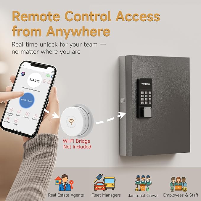 32-Key Smart Key Lock Box (Plus) Wall Mount – Commercial Key Management Cabinet with App, Keypad, Bluetooth & WiFi Unlock (Sold Separately), Access Log Tracking Keys for Rental, Office,Car