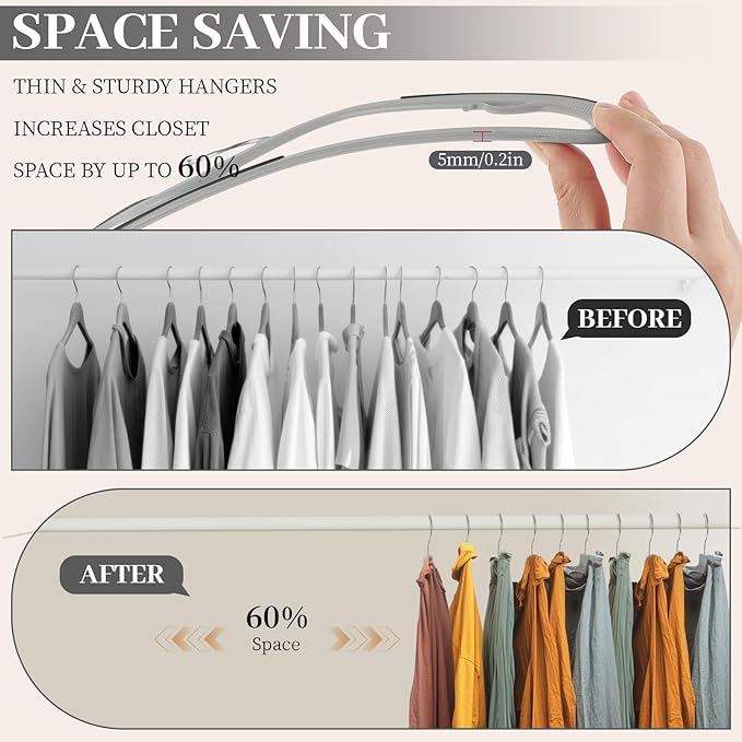 LemonRoad 50 Pack Short Neck Hangers, Upgraded Non-slip Plastic Hangers Lifts Clothes 3" Higher, Space Saving 360 Swivel Hook for Closet Organizer, Shirts Jackets Dresses, Smooth(Dark Gray Light Gray)