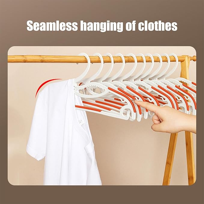 10-Pack Non-Slip Plastic Hangers, Space-Saving, Anti-Marking, Windproof Small Hook, Ideal for Wet & Dry Clothes, Slim Design, Gray/Orange, Strong Shoulders, Multi-Function Household Hangers