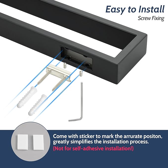 Sayayo Matte Black Towel Bar for Bathroom, 10 Inch Hand Towel Holder Wall Mount Square Towel Ring SUS304 Stainless Steel Towel Rack