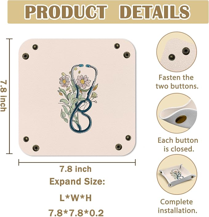 Nurse Graduation Gifts,Nurse Gifts for Women,Nursing Appreciation Gift Student or Practitioner, Valet Tray PU Leather Catchall Tray,Jewelry, Keys,and Accessories Organizer 7.87x7.87