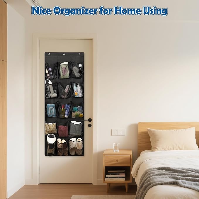 Over The Door Cruise Ship Organizer - Cruise Ship Magnetic Door Organizer with 15 Size-Graded Pockets, Hanging Magnetic Cruise Storage Shoe Rack for Cabin, 2026 Cruise Essential, 9 Hooks(Black)