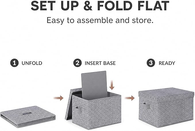 WUIKE Foldable Storage Bins with Lids, Storage Boxes with Handles, Closet Shelf Organizer, Fabric Storage Baskets for Bedroom, Decorative Storage Containers, Large, Ash Gray, 3-Pack