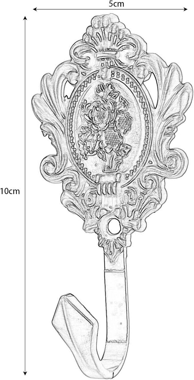 2Pcs Wall Hooks Black Pattern Carved Vintage Drapery Clothes Key Hook Bathroom Bedroom Multi-Function Decorative Hook with Screws