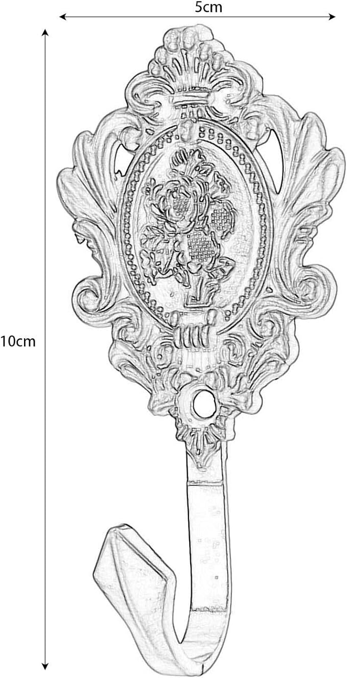 2Pcs Wall Hooks Silver Rose Pattern Carved Vintage Drapery Clothes Key Hook Bathroom Bedroom Multi-Function Decorative Hook with Screws