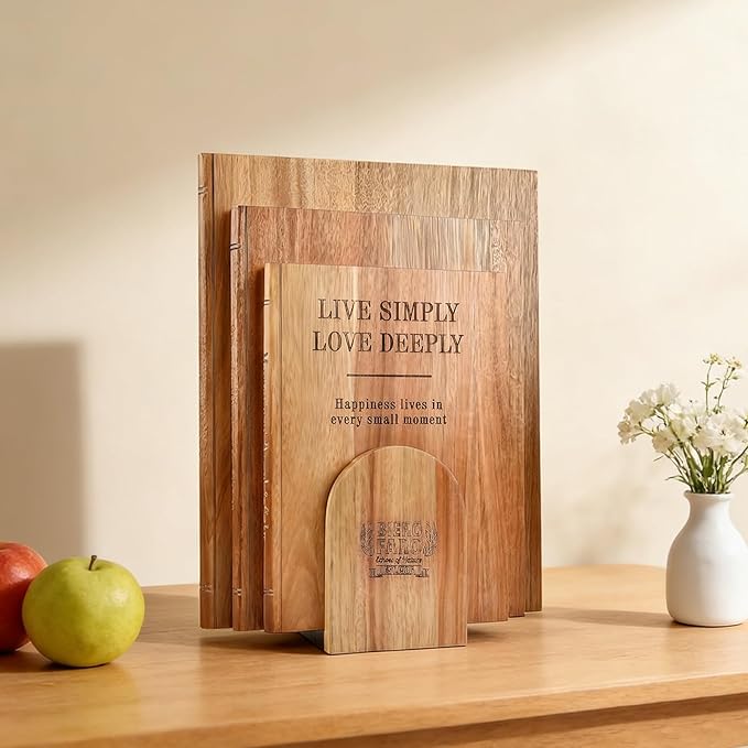 Book cutting board Set of 3, Acacia Wood Chopping Board with Stand, Charcuterie Kitchen Boards with Book‑Style Design for Cheese, Meat and Vegetables