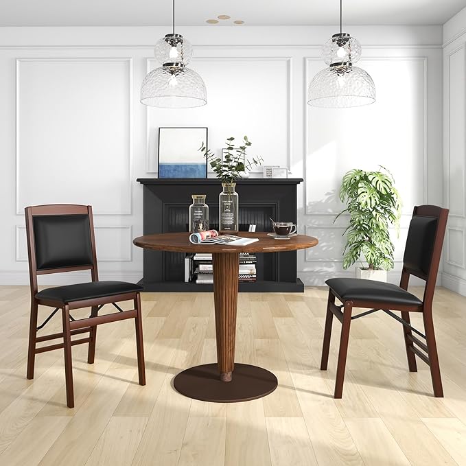 Giantex Folding Dining Chairs Set of 4, Foldable Wood Kitchen Chairs with Padded Seat, Solid Wood Frame, Max Load 400 Lbs, No Assembly Easy to Store Wooden Dining Chairs for Apartment, Small Space